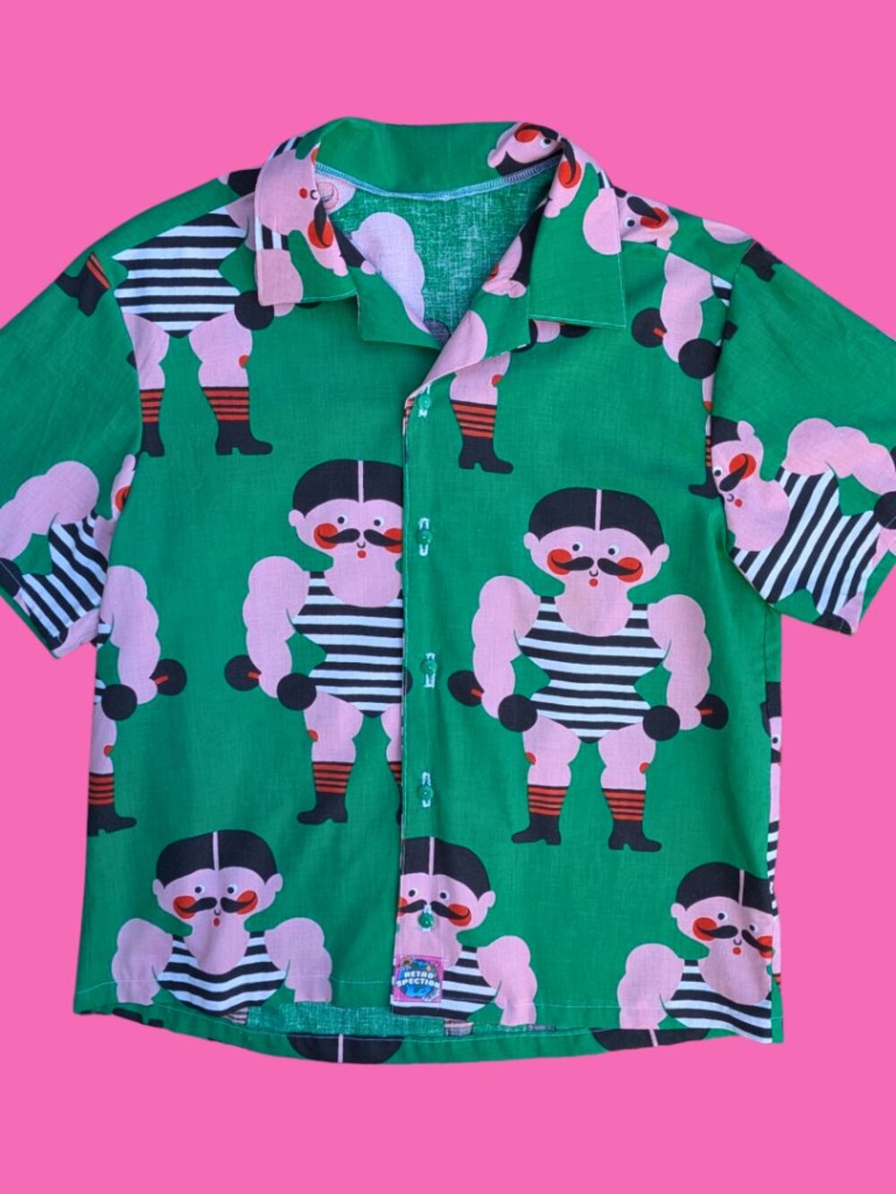 Handmade, Upcycled Bodybuilder Bedsheet Button Down Shirt Size M - Picture 2 of 4
